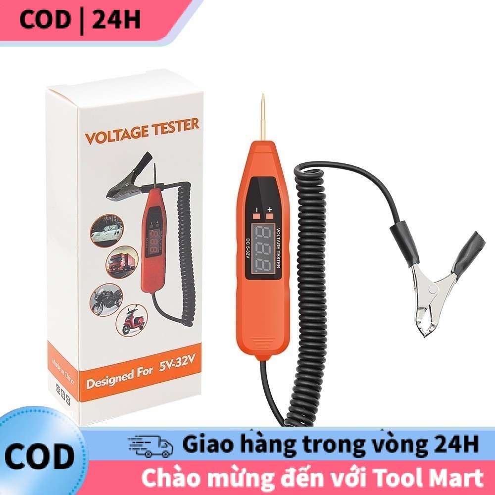 [COD] Bút thử điện màn hình LCD 5-32V chuyên cho xe hơi, xe máy, hiển thị điện áp chính xác 0.1V.
