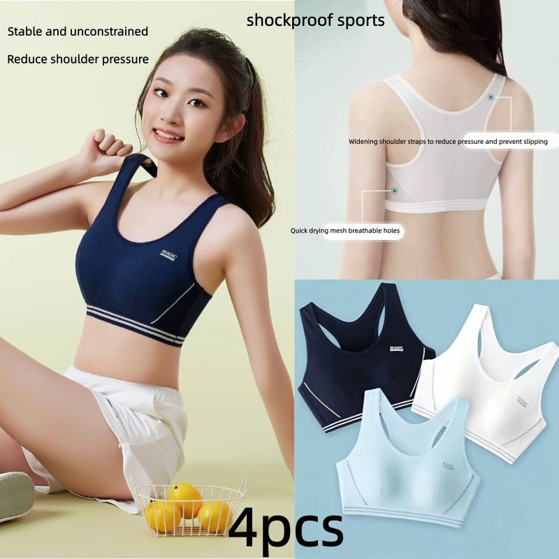 （4pcs） Áo bra thể thao nữ tập gym thể thao, áo lót học sinh đệm mút mỏng thoáng khí, lưới 3 lỗ ôm dá