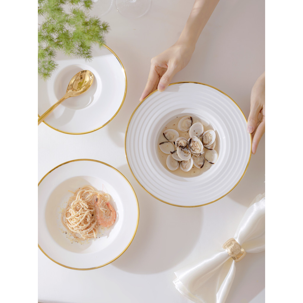Châu Âu Pasta Đĩa Vẽ Phnom Penh Gốm Bộ Đồ Ăn Mũ Rơm Đĩa Thực Phẩm Phương Tây Đĩa Súp Pasta Bát Pasta