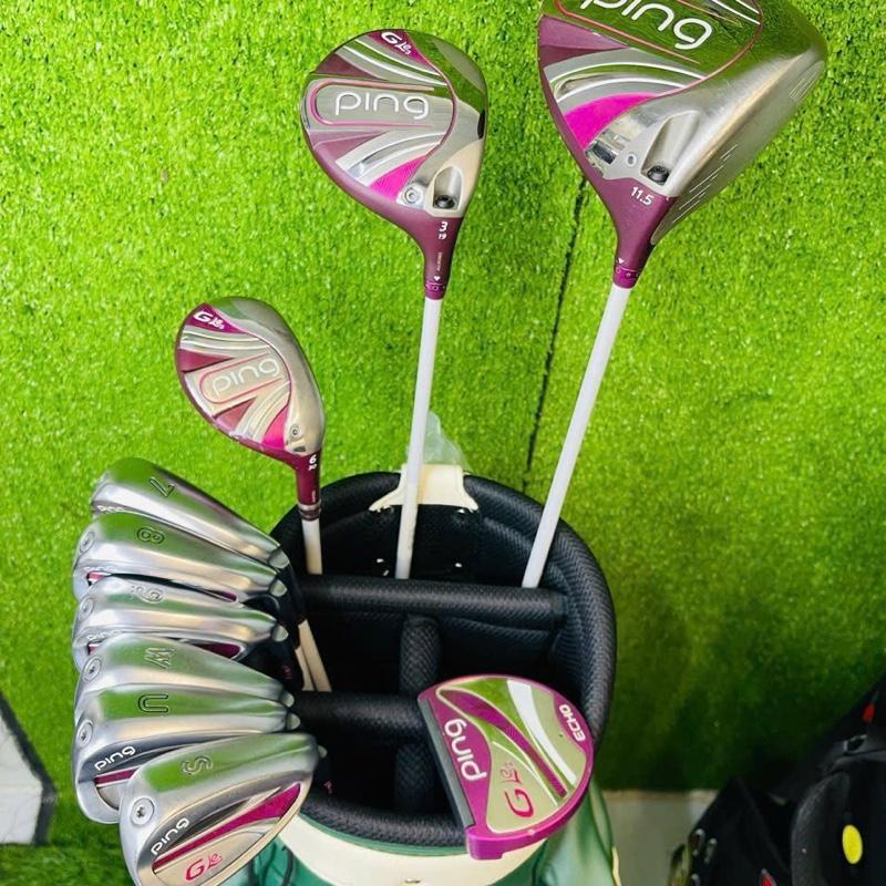 Full set Ping nữ Gle2 10 gậy cán L gồm: - Driver 11.5, Gỗ 3, U6 - Sắt 6 gậy 7-8-9-W-U-S -Putter Gle2