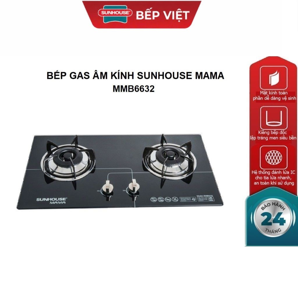 Bếp gas âm kính SUNHOUSE MAMA MMB6632 - Bảo hành tại nhà 24 tháng