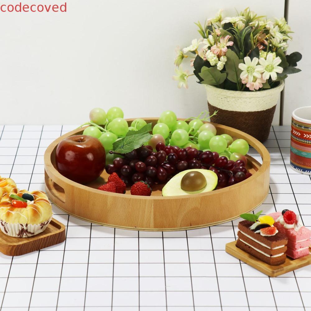 Khay tròn bằng gỗ COCODECOVED, Đĩa đựng thức ăn trà đơn giản đa năng, Khay đựng thức ăn nhẹ thực tế 
