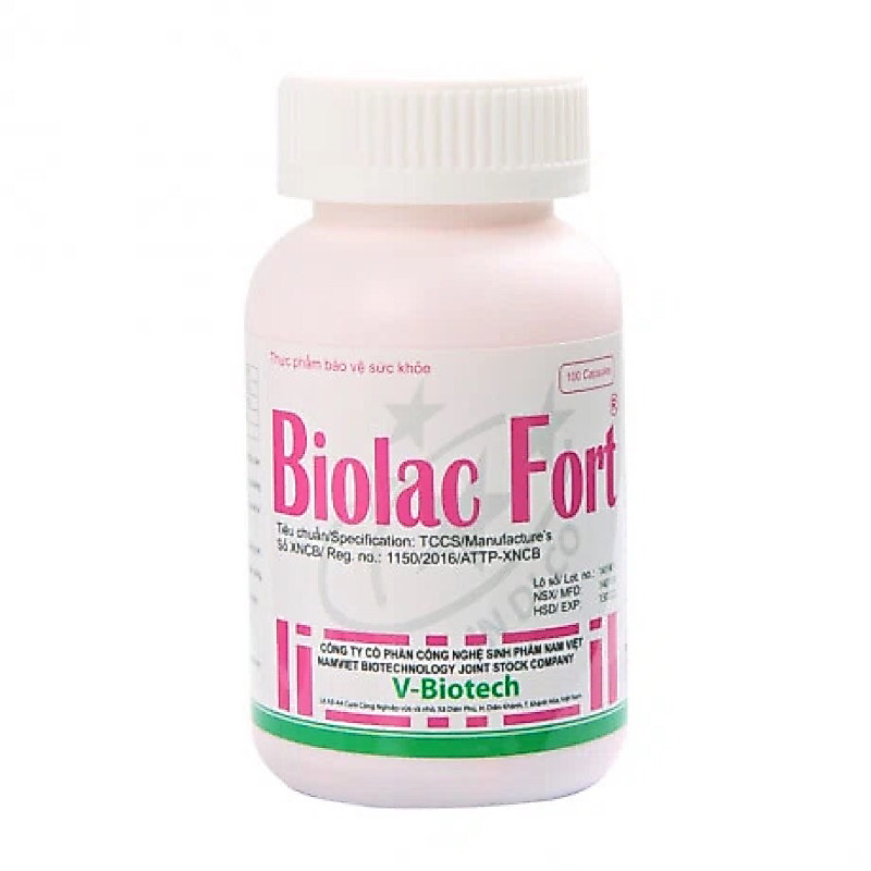Viên uống Biolac Fort (Chai 100 viên) Bổ Sung Men Vi Sinh Cho Đường Ruột, bảo vệ hệ tiêu hoá của bé 
