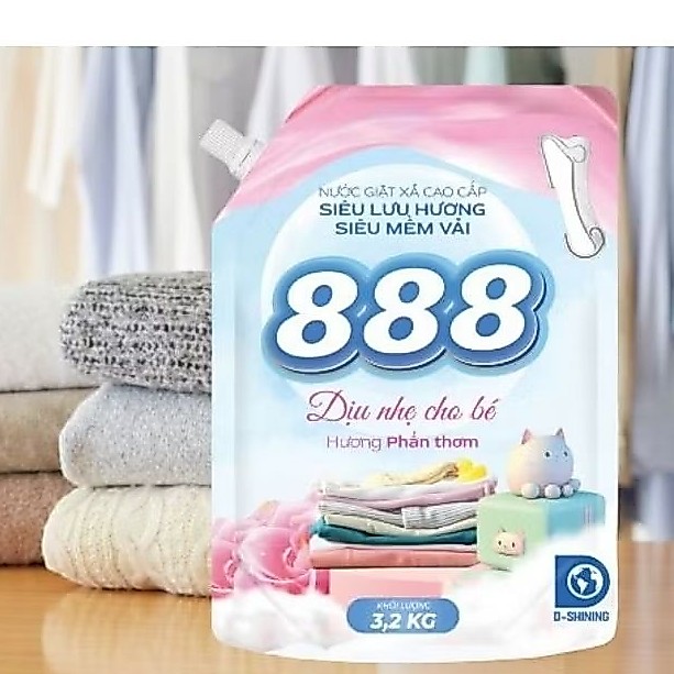 nước giặc xã cao cấp 888 luư hương mềm vãi( thùng 4 túi 3.2kg )đậm đặc hương thơm khán khuẩn khử mùi