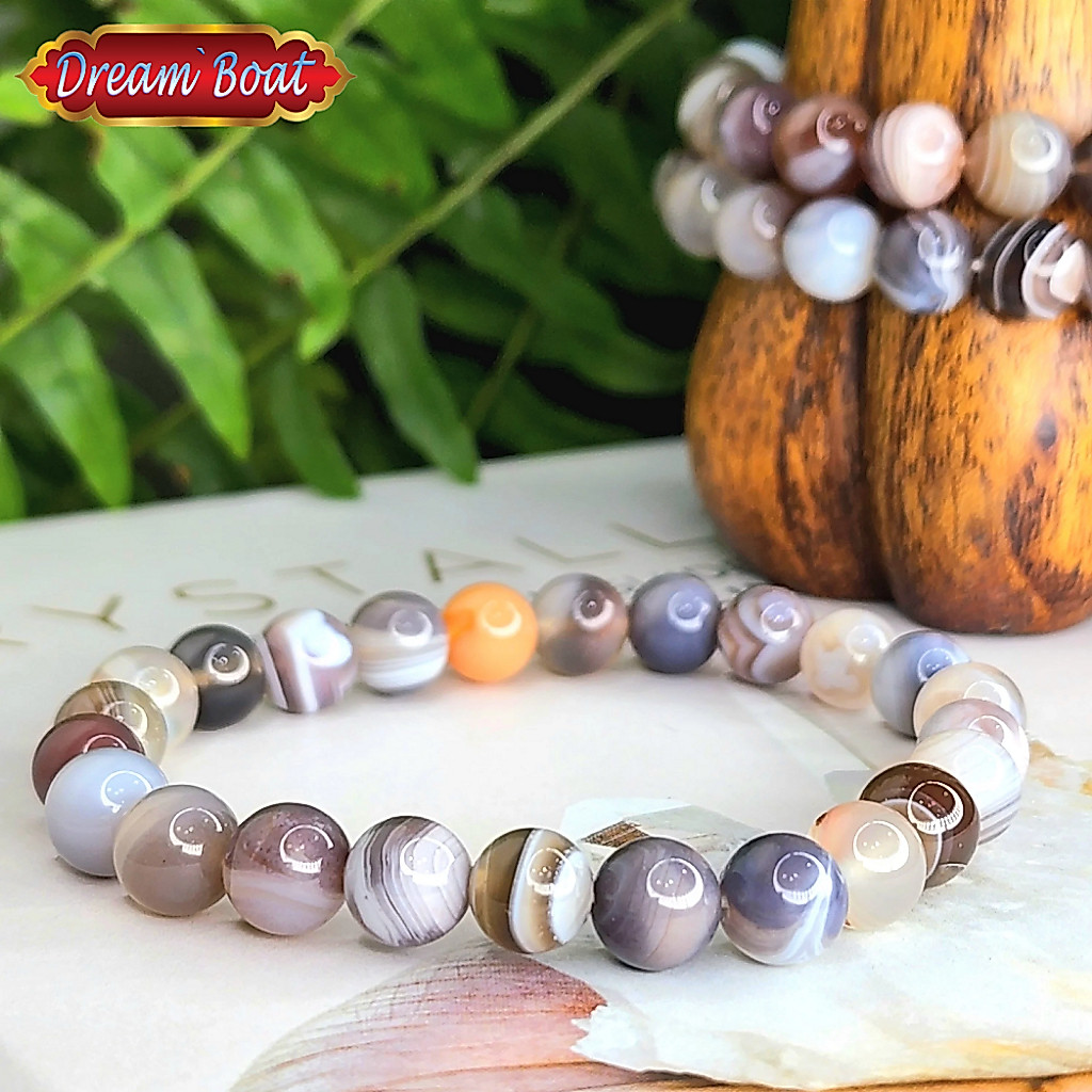 Botswana Agate Natural Crystal Bracelet，Botswana Agate Vòng tay đá quý pha lê tự nhiên, Hạt pha lê, 