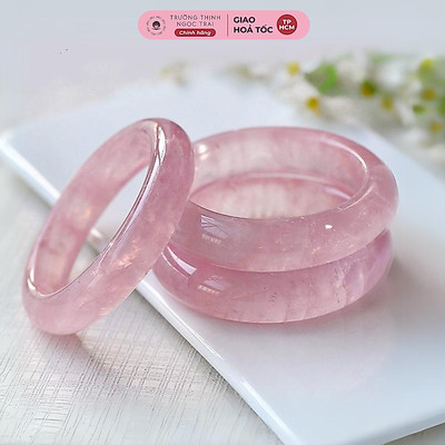 Vòng Tay Thạch Anh Hồng Bản Liền Lắc Tay Phong Thủy Sang Trọng - Ngọc Trai Trường Thịnh