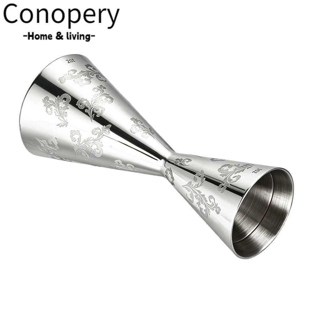 CONOPERY Double Head Jigger, Cốc Jigger Cocktail Inox 30 / 60ml, Thiết Kế Sọc Lá Chuyên Nghiệp Barte