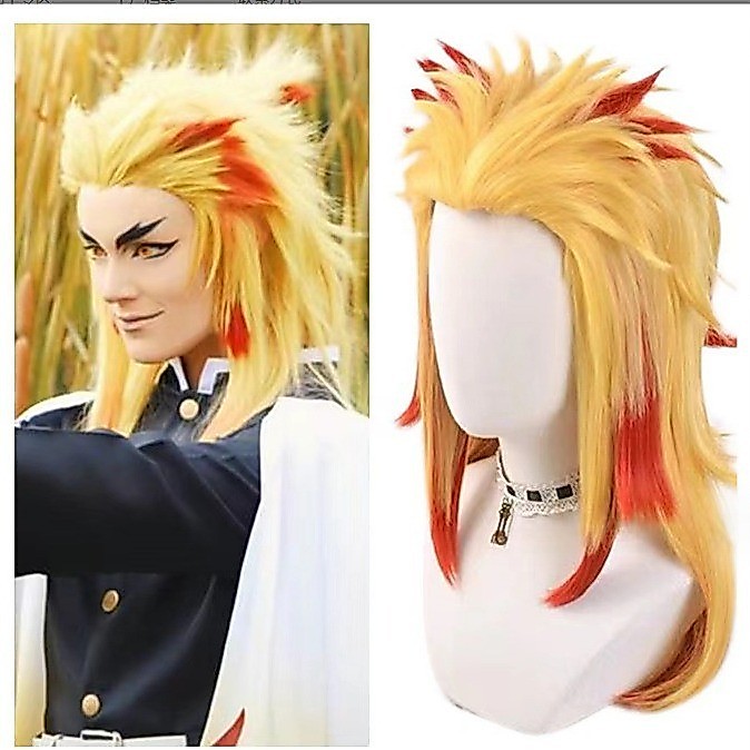 Demon Slayer Yanzhu Luyện ngục Kyojuro Gradient Nổi bật Anime cosplay Tóc giả Demon Slayer cos