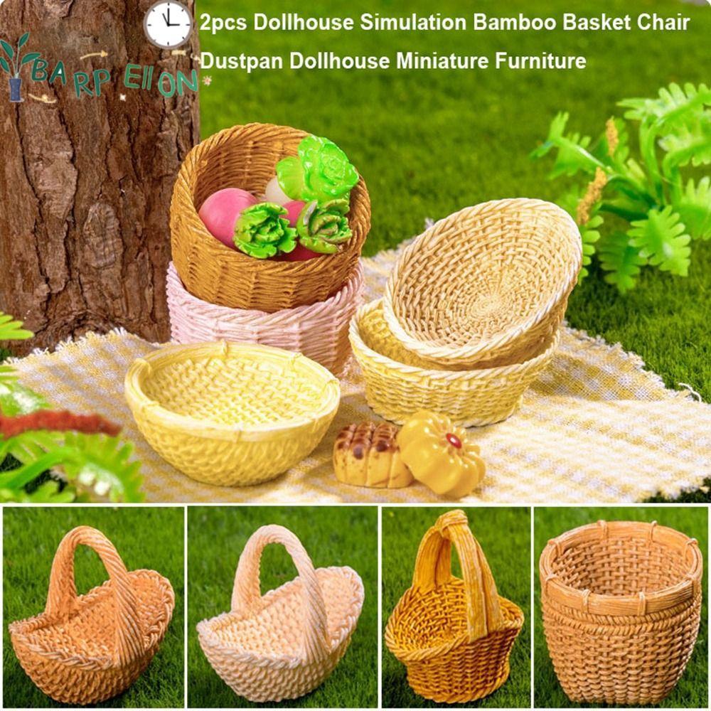 BARPELLON Bộ 2 Nội Thất Mini Nhà Búp Bê, Ghế Giỏ Tre 3-4cm, Trang Trí Mô Phỏng Đa Kiểu, Phụ Kiện Nhà