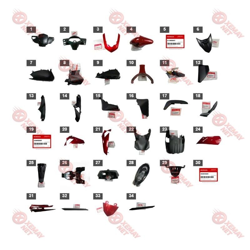 Bộ Nhựa - Dàn Vỏ - Dàn Áo Air Blade 110 Năm 2007 Màu Đỏ - R313C A1