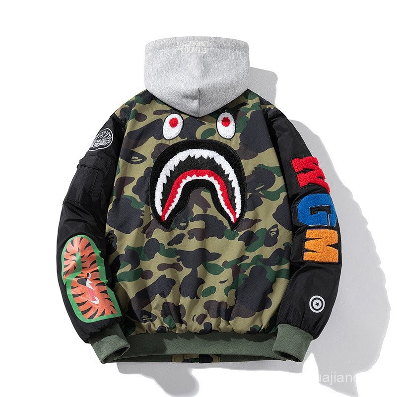 Shark Jacket Men Spring Autumn Winter Thickened Baseball Jacket Cotton Camouflage