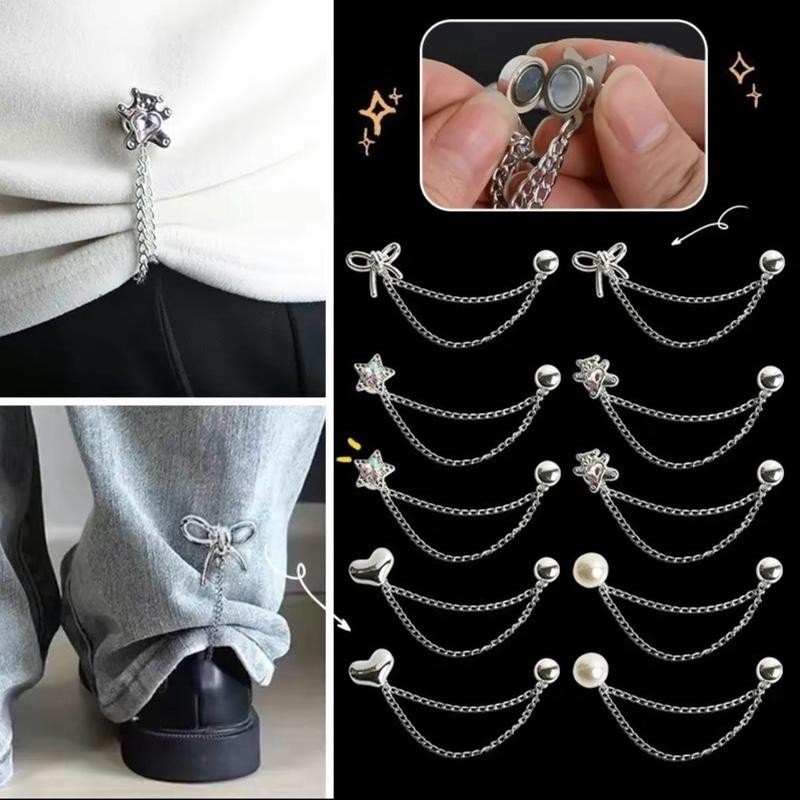 Kẹp cố định tay áo, lai quần dây chuyền khoá từ tính cổ điển 1 cặp, đồ dùng cầm tay phụ kiện quần áo