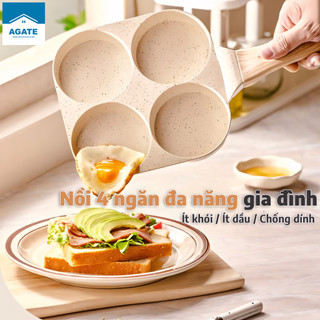  Chảo ngăn chống dính 4 ngăn,Chảo Chiên Trứng Chống Dính,Trứng ốp la tròn dày và sâu,Dụng cụ nấu ăn sáng không tráng phủ 