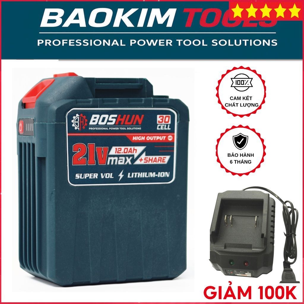 Pin 30 Cell Chính Hãng Boshun, Dung Lượng Cao, Mạch 8 mosfet - Chân pin phổ thông Makita - Có đèn bá