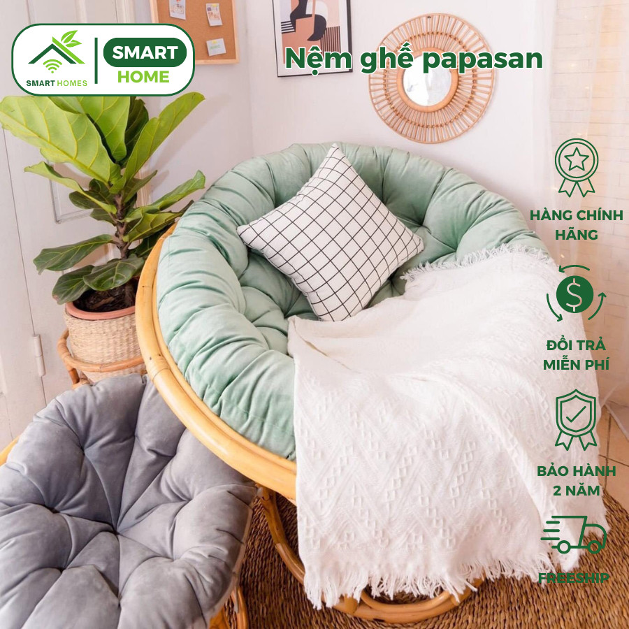 Nệm ghế papasan vải bố kèm bông gòn cao cấp, Ghế lười bập bênh thư giãn Papasan mây/ SmartHomes