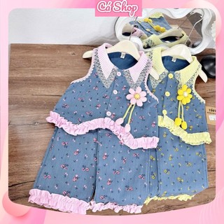  CBH41 Bộ quần áo denim sát nách hoa nhí cho bé gái 