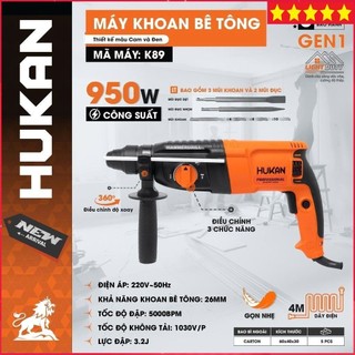  Máy khoan đục bê tông HUKAN K89 3 Chức năng Công suất 950W Tặng Bộ 5 Mũi khoan và Đục 