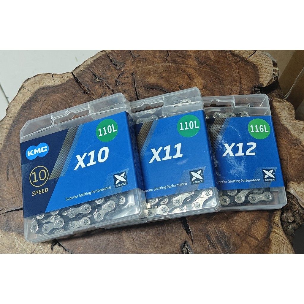 Dây xích xe đạp KMC Chain với kích thước lưới 110, 116 và tốc độ từ 10 đến 12, phù hợp cho xe leo nú