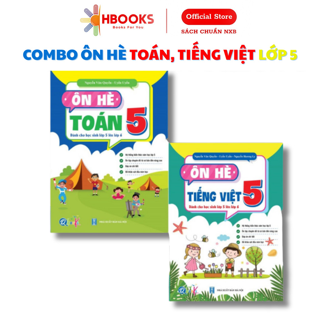 Sách - Combo Ôn Hè Toán và Tiếng Việt Lớp 5 - Dành cho học sinh lớp 5 vào 6 (2 cuốn) - Qbooks