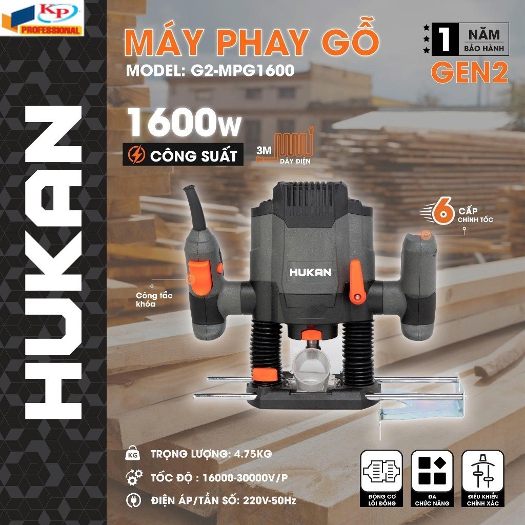 Máy Phay Gỗ Dùng Điện Hukan G2-MPG1600 Chính Hãng HUKAN Kim phát  HUKAN