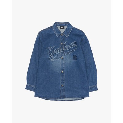 MLB - Áo sơ mi denim unisex tay dài thêu logo thời trang_3ADRB0254-50INS