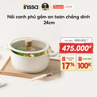 Inssa Nồi Canh 24cm Dòng Caramel Pudding Lớp Chống Dính Men Gốm An Toàn Viền Nắp Silicone GUOJ024 - Bảo Hành 1 Năm