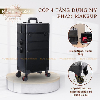 Cốp 4 tầng đựng mỹ phẩm Makeup. Cốp vali 4 tầng có nhiều tầng và bánh trượt di động chuyên nghiệp make up, Nail,Phun Xăm