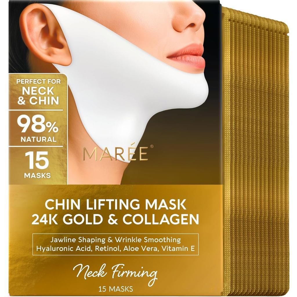 MARIEVLineLiftingMaskwith24KGold – DeepCollagenFaceMaskforWomen – JawlineShaperMaskwithRetinol & Hya