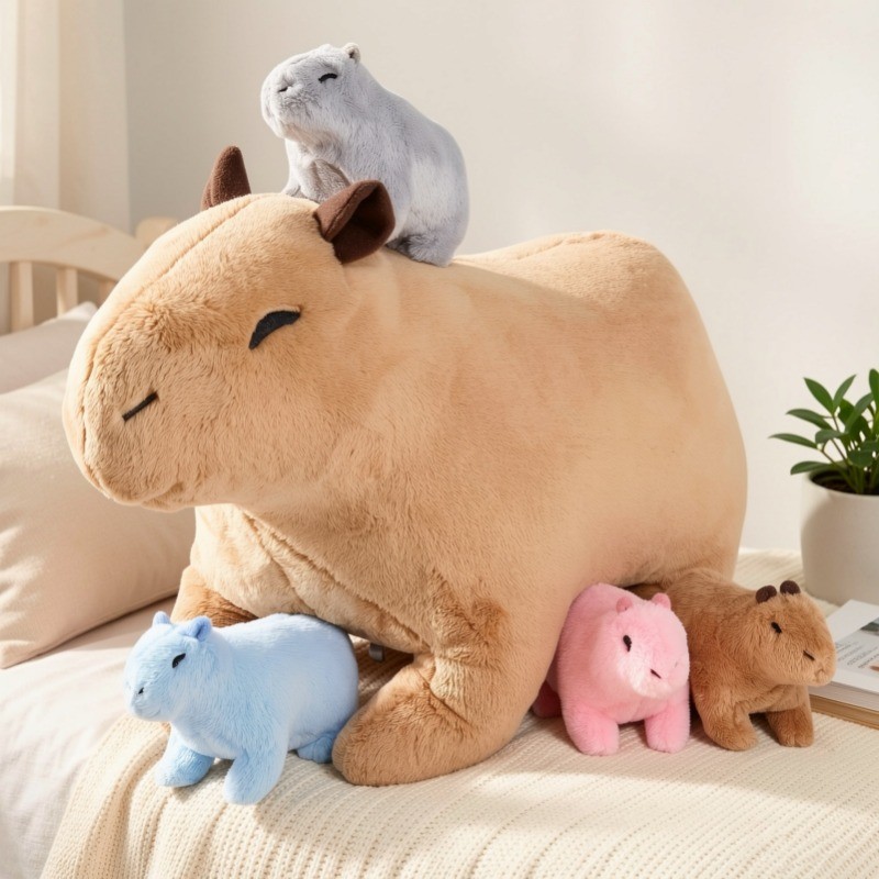 Capybara Sang Trọng Với 4 Capybara Mini Bên Trong - Động Vật Nhồi Bông Capybara Mềm Lớn