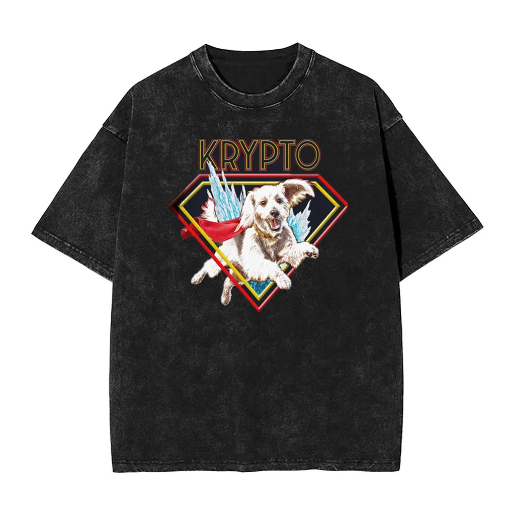 DC Supergirl Krypto the Superdog In Đồ Họa Nam Nặng 100% Cotton Rửa Quá Khổ Đau Khổ Áo Thun Tay Ngắn