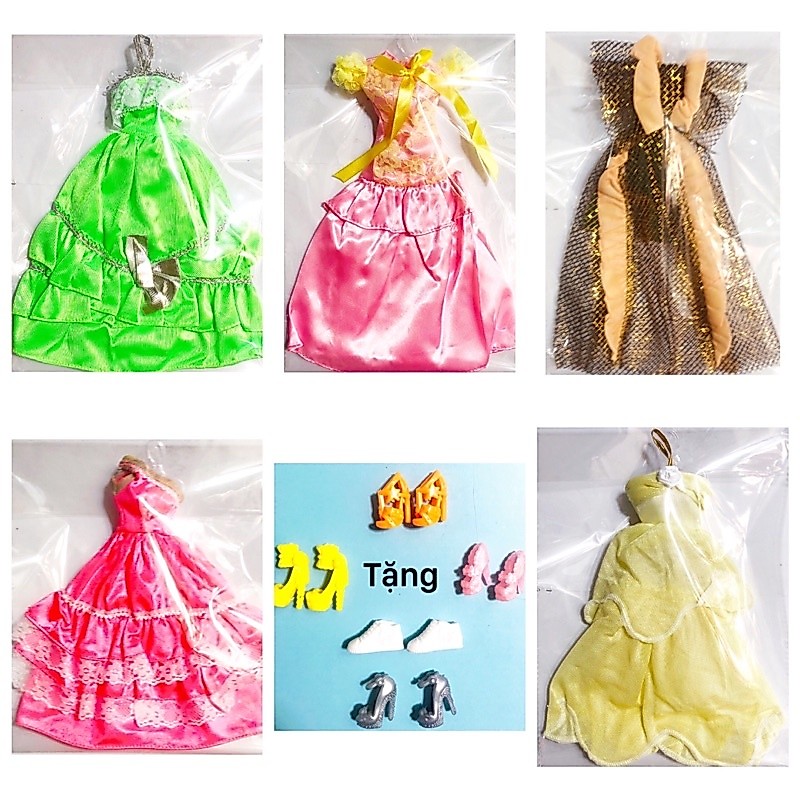 combo 5 đầm búp bê tặng 5 đôi giầy