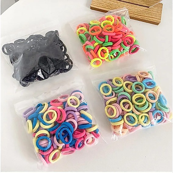 Set 100 thun cột tóc len size tí hon (2cm) nhiều loại cho bé DTonline