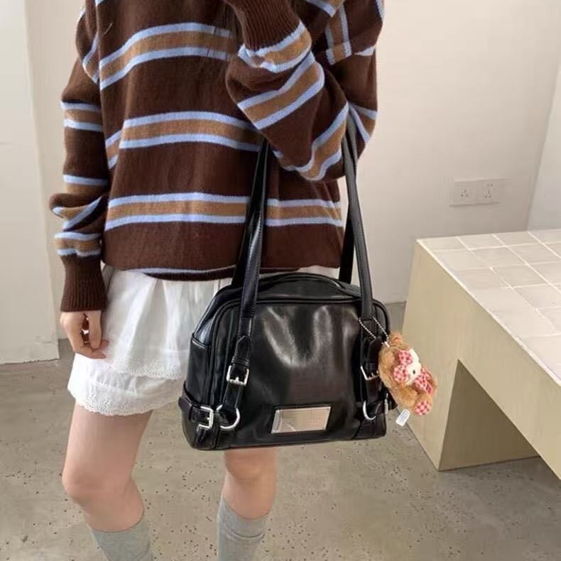 ZCX3 South Korea Matin Kim Vintage bowling shoulder bag, fashionable biker bag, large-capacity tote 