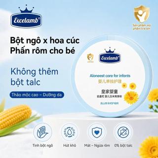 Phấn rôm Excelamb cho bé – bột ngô + hoa cúc kim tiền, không talc, không paraben. Thấm hút mồ hôi, ngừa rôm