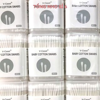 Bông ngoáy tai cho bé Vcool 2 đầu kháng khuẩn, tăm bông sơ sinh tiện lợi hộp 200 que - TĂM BÔNG VCOOL CHO BÉ , TAMBONG37
