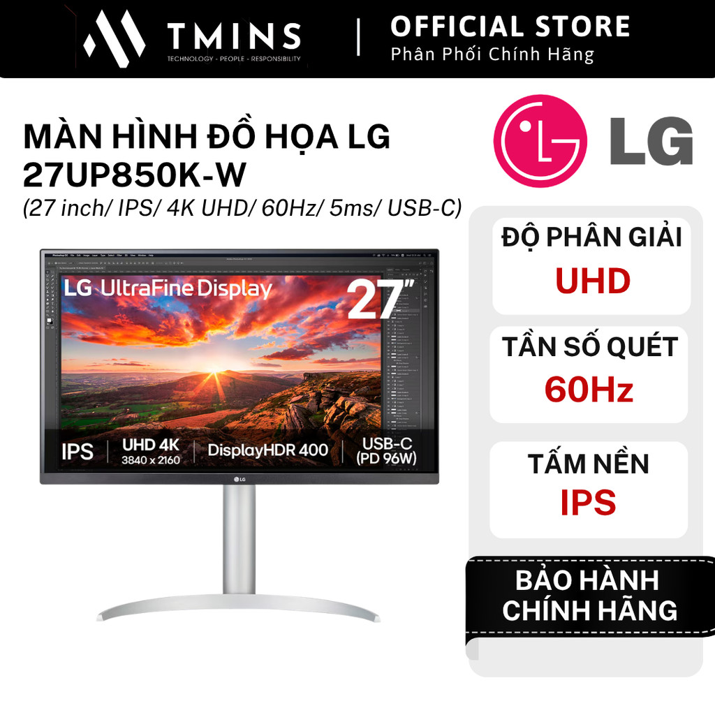 Màn hình đồ họa LG 27UP850K-W (27 inch, IPS, 4K UHD, 60Hz, 5ms, USB-C) - Hàng chính hãng