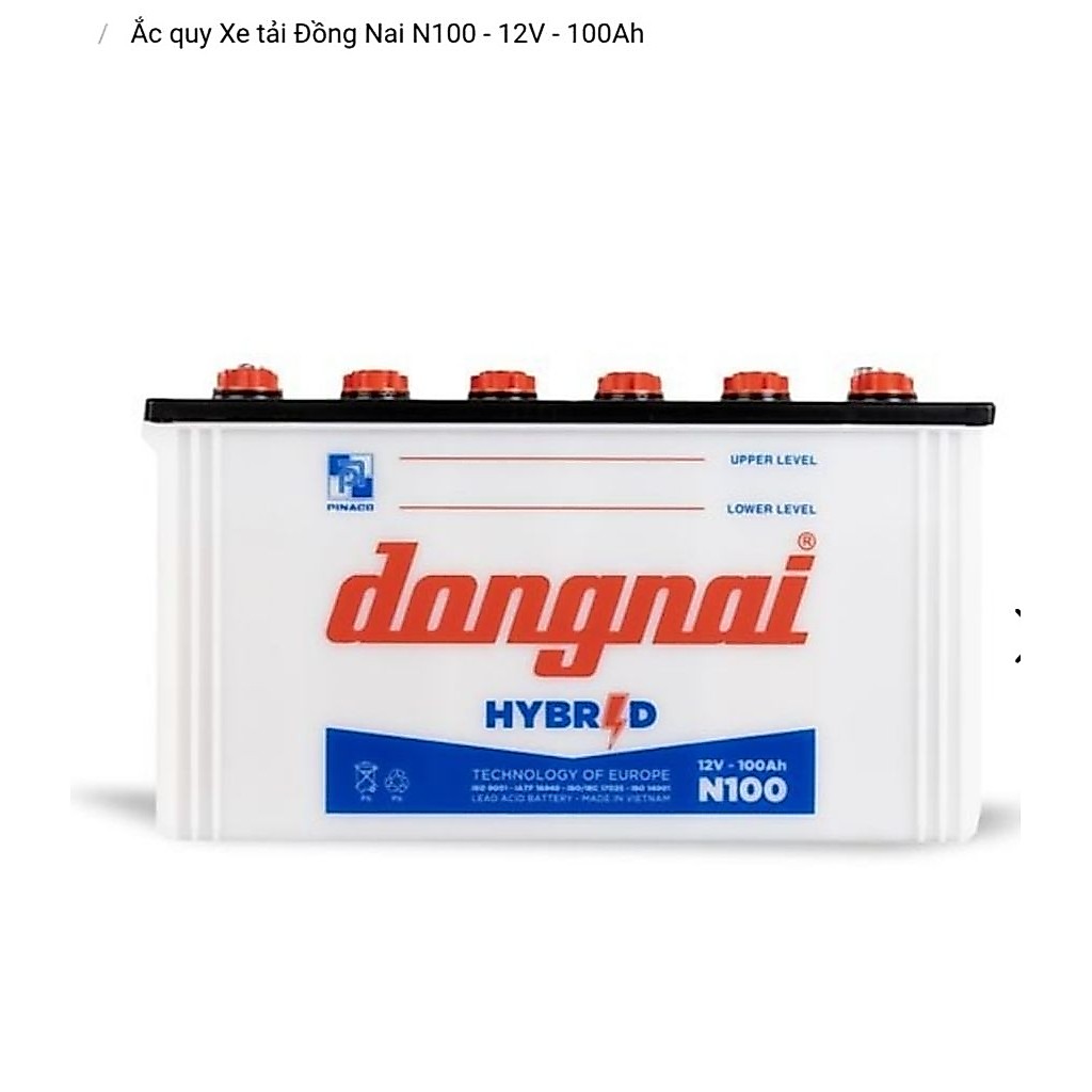 Bình ắc quy nước 12v hybryd đồng nai N100 | 12V - 100ah ( tặng acid châm bình )