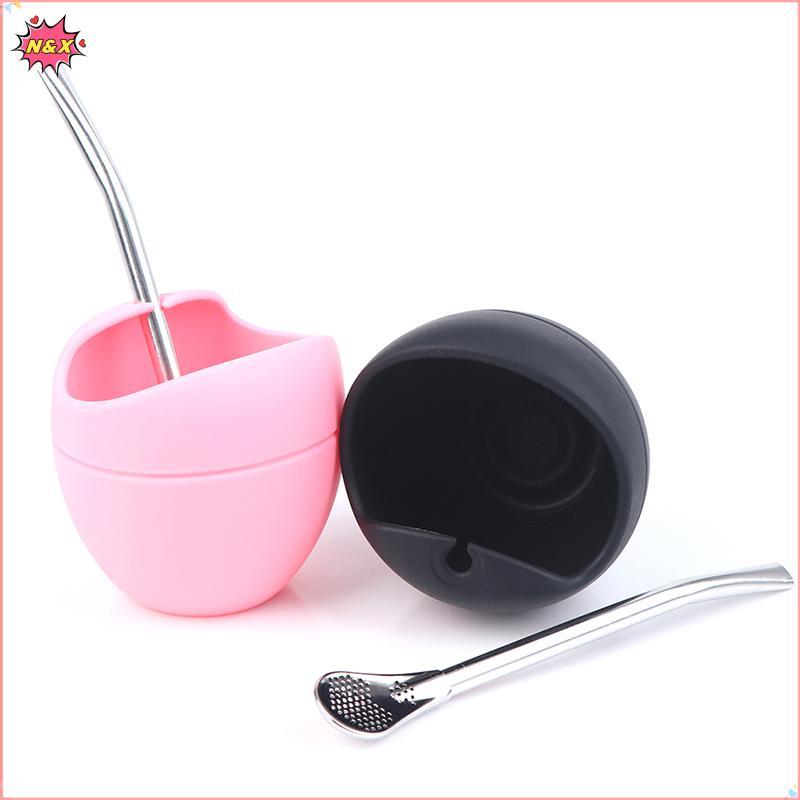 Bộ cốc trà Yerba Mate bằng silicon N & X 5oz có ống hút Yerba illa.
