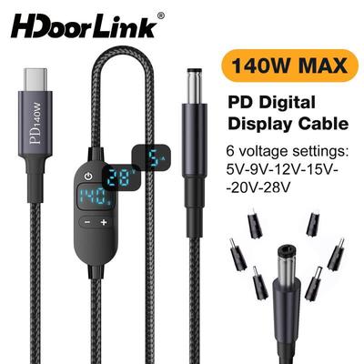 Cáp tăng cường nguồn HdoorLink 140W USB C sang DC 5V-28V Dây kết nối bộ chuyển đổi điện áp có màn hình LED cho máy tính xách tay Router Camera
