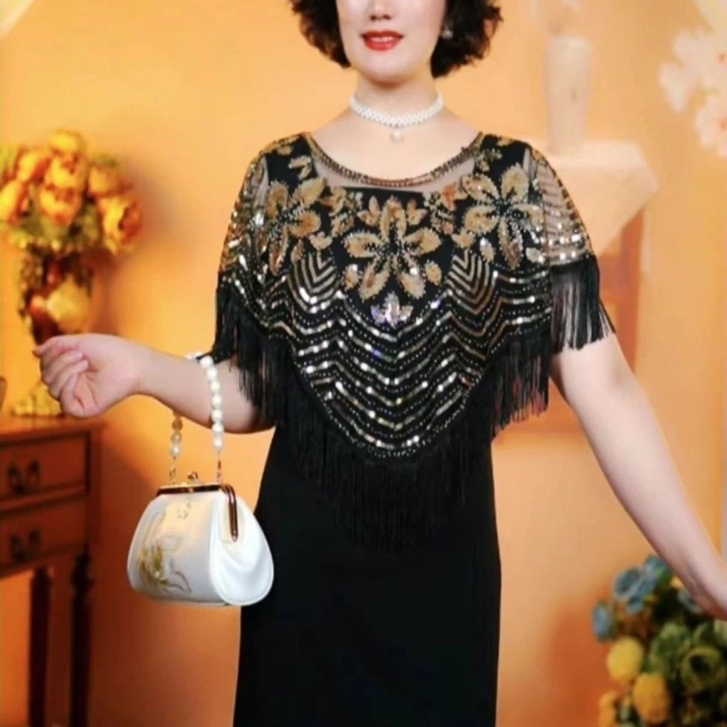 Kuaishou Style Sequin Shawl with Fringe - Summer Sun Protection Jacket, Versatile for Dresses