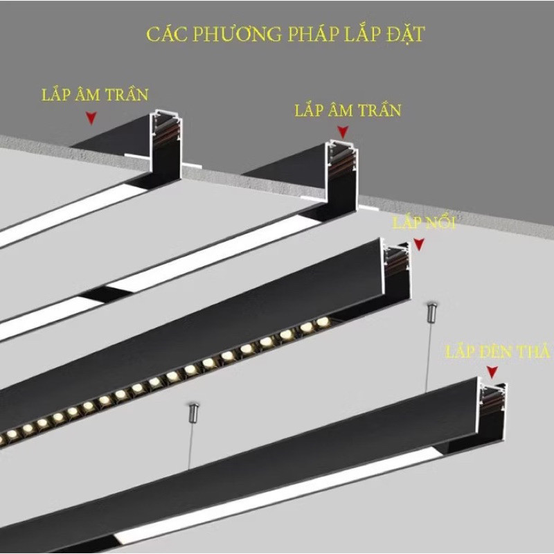 Thanh Ray Nam Châm Âm Trần/ Nổi - Thanh Ray Nguyên Khối Cao Cấp - Lắp Đèn Ray Nam Châm 48V