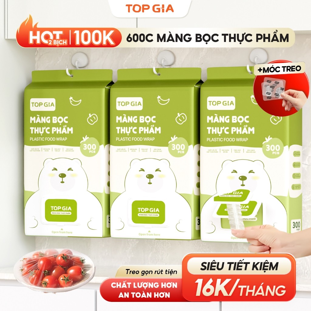 Túi màng bọc thực phẩm treo tường dạng rút TopGia an toàn, tiện lợi, có chun co dãn siêu dai