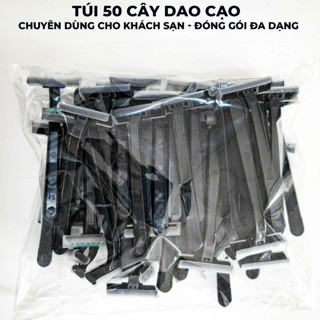  Combo 50 Dao Cạo Râu Cán Dài Đen 50 Cây  Túi Lưỡi Kép Thông Minh Thích Hợp Dùng Cho Khách Sạn Spa Tại Nhà 