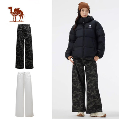 CAMEL CROWN  Quần Jean Nữ Ống Rộng, Quần Yếm Cotton Nguyên Chất, Phù Hợp Đi Bộ Đường Dài Ngoài Trời