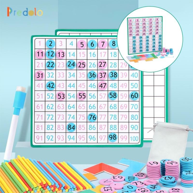 Predolo 1 Bộ Gỗ Từ 1-100 Bảng Số Đếm Trò Chơi Toán Học Đồ Chơi Số Học Sớm