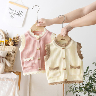  Áo khoác gile len mùa đông quảng châu loại 1 dile cài cúc thẳng mềm mịn dày dặn 2 túi phối tai thỏ cho bé gái 7-17kg 