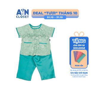Bộ quần áo Bà Ba Dài tay ngắn bé gái họa tiết Hoa Cúc Xanh Ngọc Gấm Lụa - AICDBGV96PAY - AIN Closet
