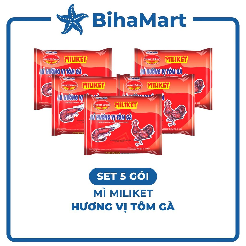 [SET5GÓI] - COLUSA - Mì Miliket hương vị Tôm gà, Miliket mì tôm gà Miliket, Mì ăn liền Miliket, Mì g
