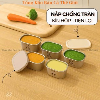 Hộp Chữ Đông Ăn Dặm Cho Bé, Hộp Inox 304 Có Nắp 110ML, Hộp Đựng Gia Vị, Nước Chấm Chống Gỉ An Toàn Có Nắp Đậy Chống Tràn