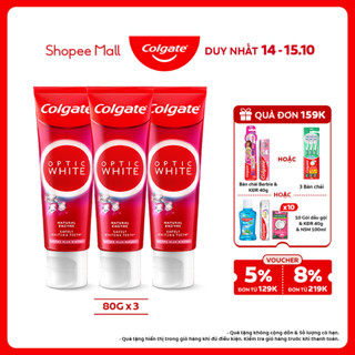 Bộ 3 Kem Đánh Răng Colgate trắng răng Optic White hương đào từ enzyme tự nhiên 80g